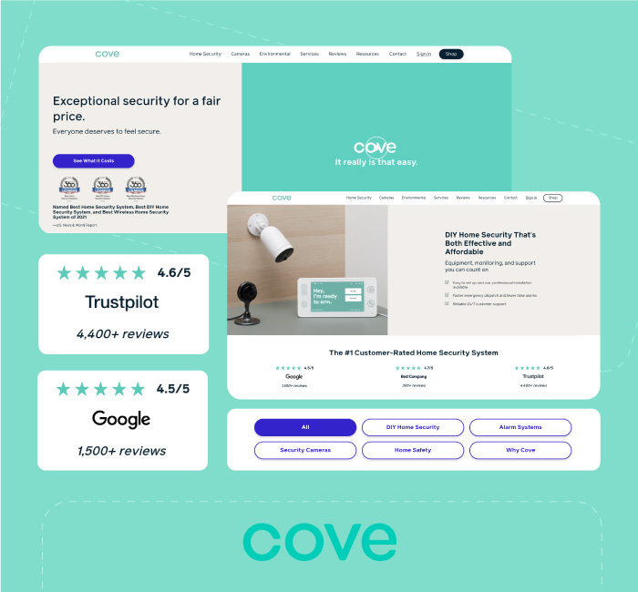 Cove website Everyone deserves to feel secure, CMS and IOT integrations developed by beyond technologies.